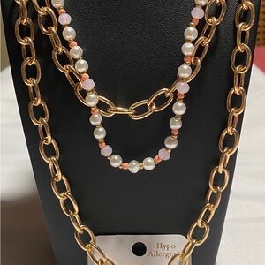Elegant Gold and Pearl Necklace Set and Earring Combo
